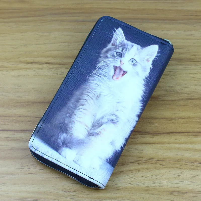 Женские кошельки для монет Длинные Карманный Кошелек с милым котом кошелек