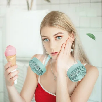 

Hand Free USB Personal Fan Rechargeable Mini LED Neck Fan Headphone Design Sports Fan Heads Rotatable Neckband Fan, 7 LED Lights