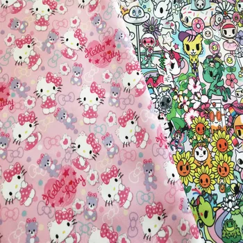 

145cm Width Cartoon Cat Unicorn Donuts Printed Canvas Fabric For Cushion Cover/Diy Handbag/Slipcover/Curtain DIY Sewing