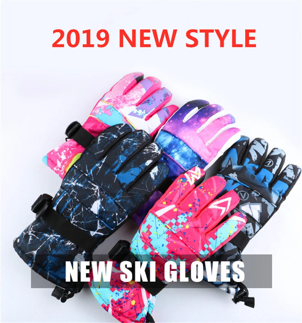 Новинка, зимние теплые лыжные перчатки для сноубординга со звездным принтом, мужские, женские, Детские Зимние варежки, водонепроницаемые, дышащие, для катания на лыжах, S/M/L/XL