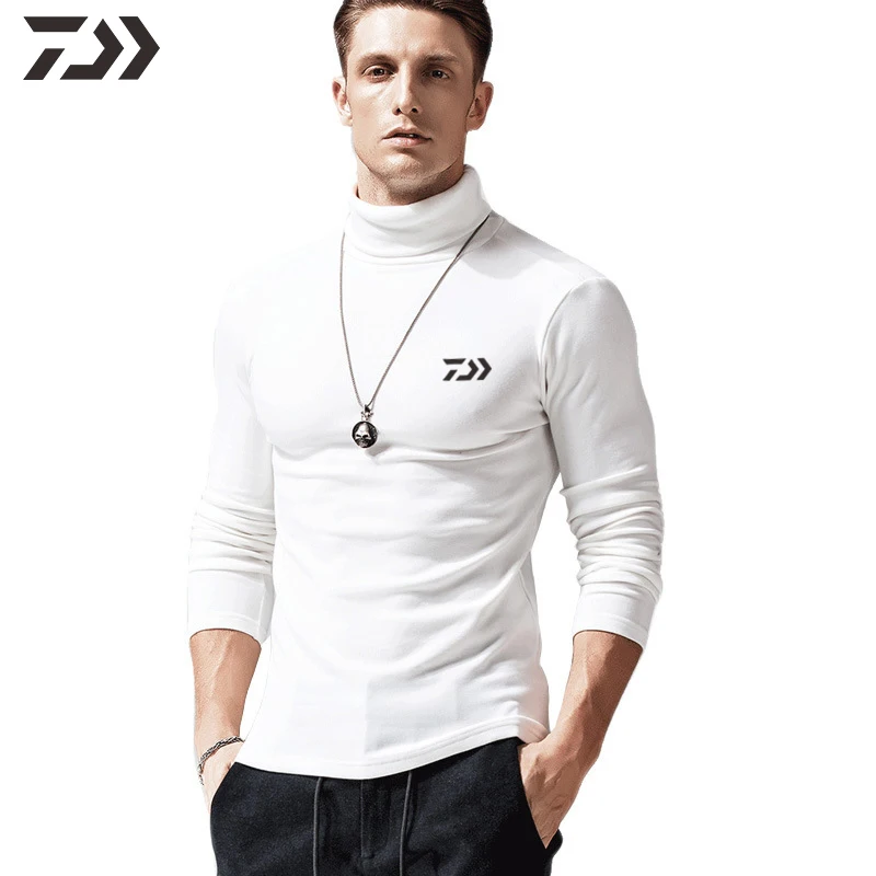 Daiwa одежда рыболовная рубашка с длинным рукавом с высоким воротом тонкая кофта Стретч Мужская однотонная повседневная мужская уличная одежда походная рубашка - Цвет: Белый