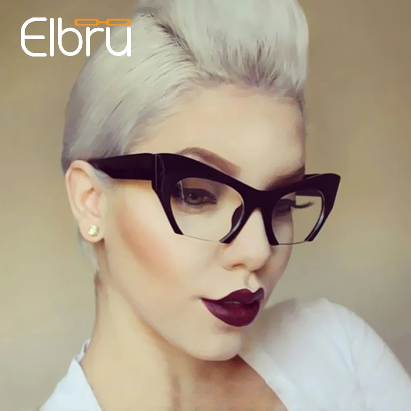 

Elbru 2019 Unique Cat Eye Glasses Frames for Women Vintage Brand Designer Clear Lens Spectacle Ladies Oculos De Grau Feminino
