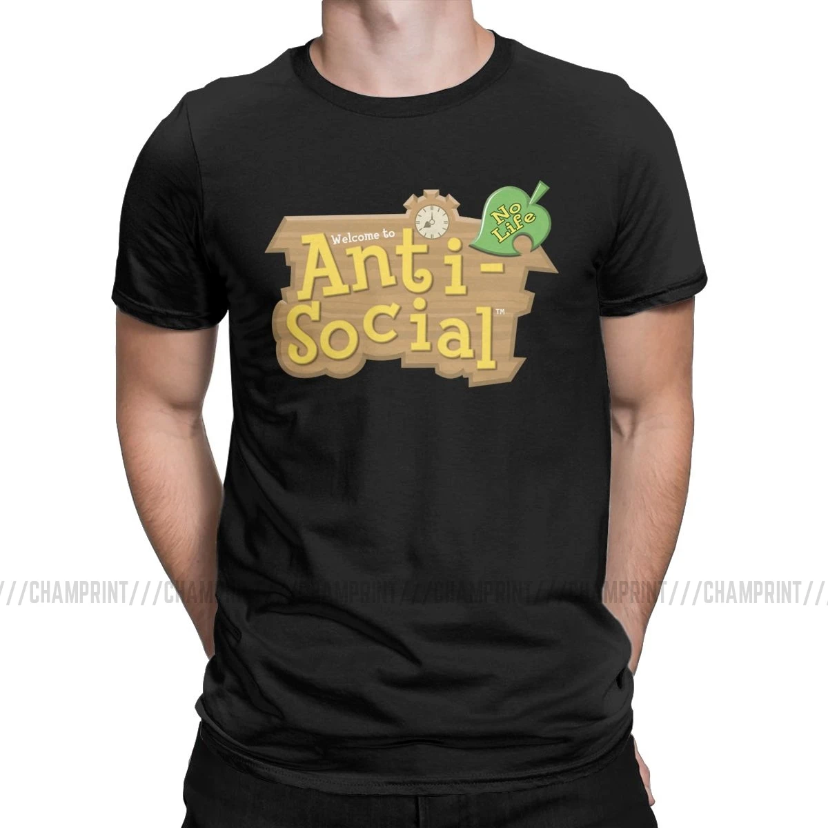 Animal Crossing, анти-Social футболки, мужские, чистый хлопок, потрясающая футболка, круглый вырез, футболки, короткий рукав, одежда с принтом - Цвет: Черный
