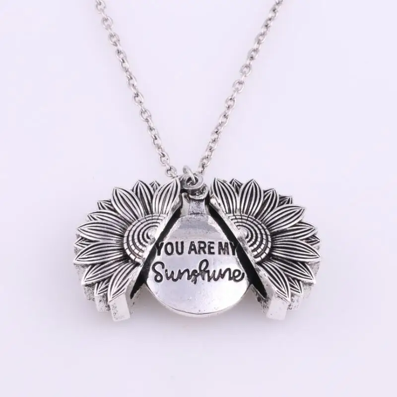 New You are My Sunshine Open Locket Sunflower Pendant Keep Going Necklace for Women Custom Jewelry - Metal Color: You are My Sunshine