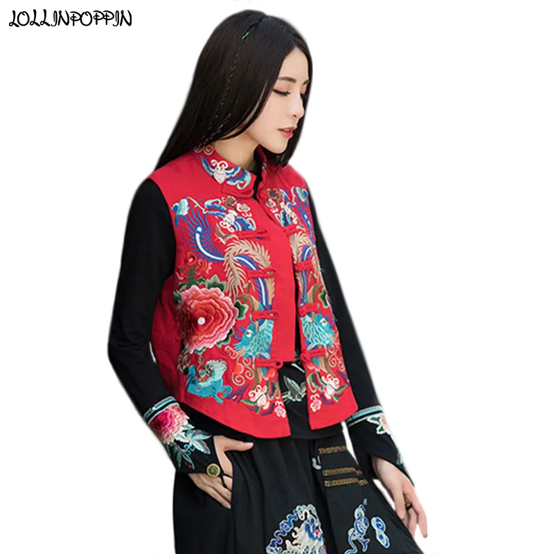 Женский жилет с вышивкой из хлопка и льна традиционный китайский стиль Цветочная