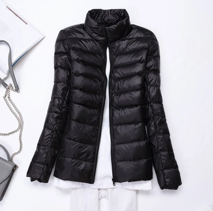 black style2 Ультра легкие куртки на утином пуху Женское зимнее пальто с капюшоном теплая зимняя куртка с длинным рукавом женская одежда плюс размер 8XL - Цвет: black style2