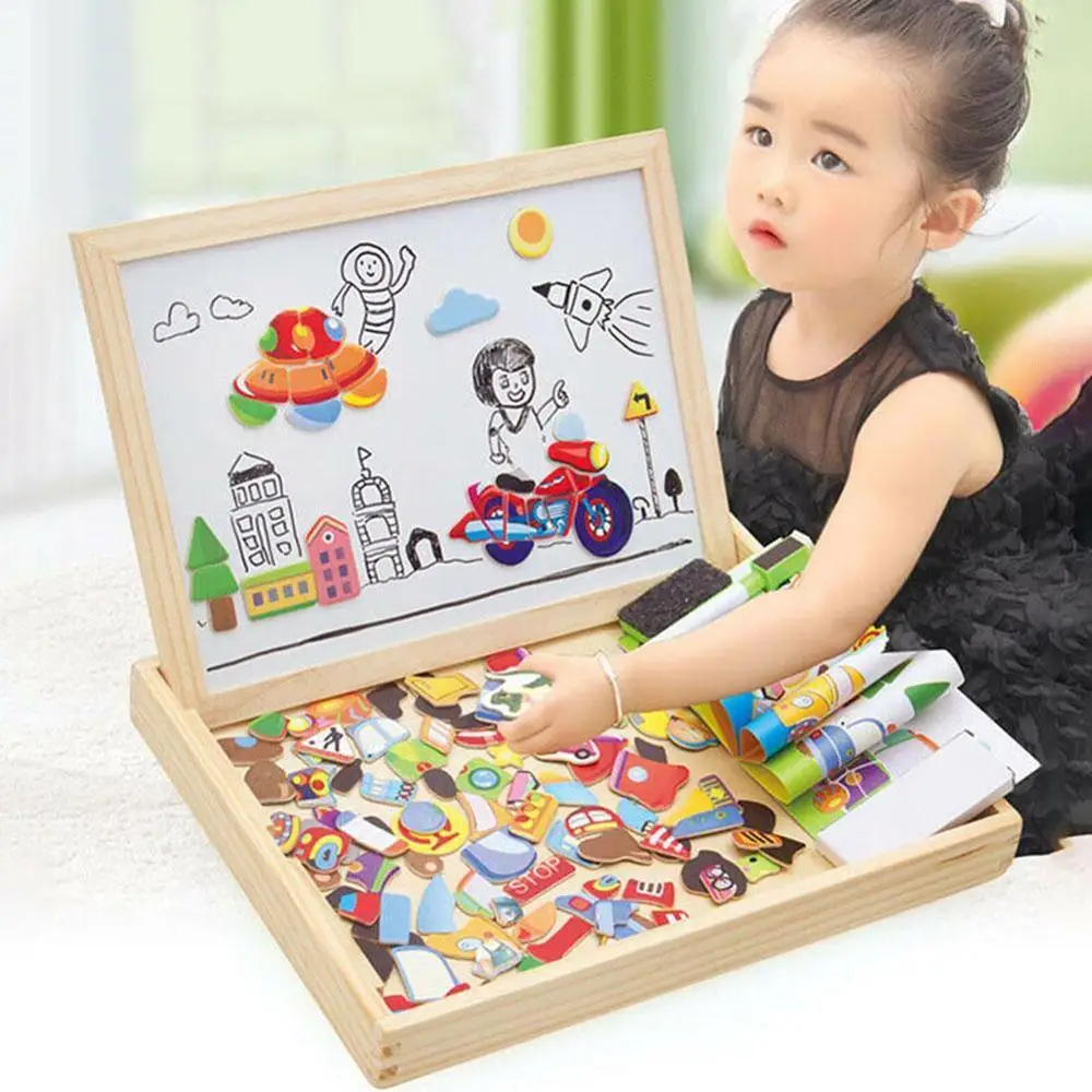 

Children Wooden Puzzle Painting Drawing Board Magnetic Animal Education Games Top Children's magnetic puzzle toy