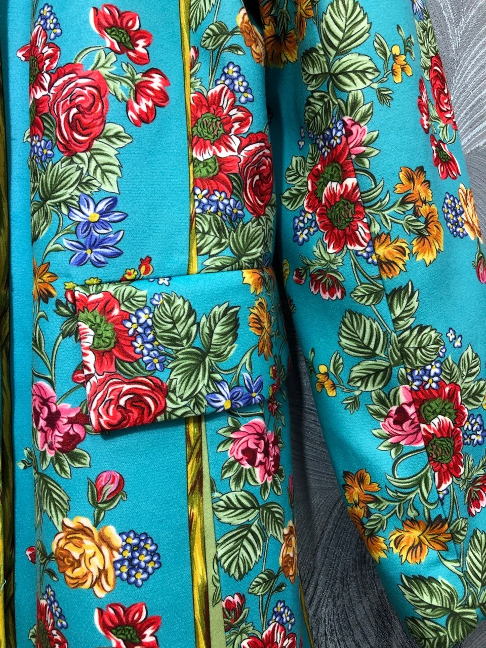 Europe&America women high quality floral print overcoat spring autumn rhinestone button vintage coat women trench coat B237