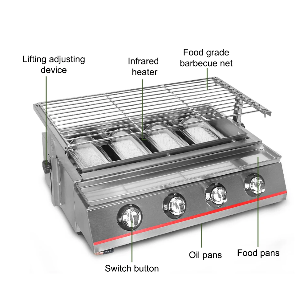 Газовый гриль для барбекю с 4 горелками|gas bbq|smokeless stovebbq grill |