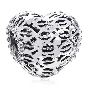 

925 Sterling Silver Bead Charm Openwork hearts and lips injects Love & Kisses Beads Fit Women Pandora Bracelet Diy Jewelry