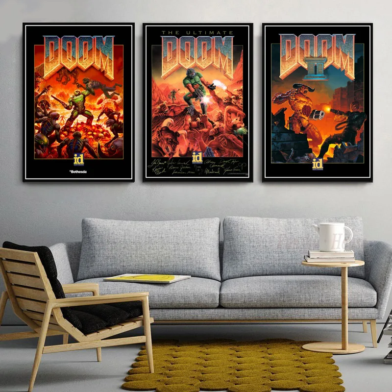 Постеры принты классические гало видеоигры игра The Ultimate Doom Настенная картина на