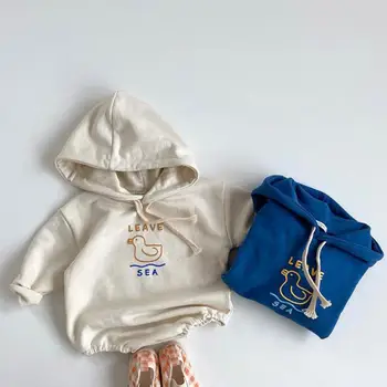 

2020 Autumn Newborn Toddler Baby Boys Girls Long Sleeve Hooded Bodysuit Cotton Cartoon Duck Print Jumpsuits Outfits 0-24M