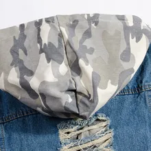 Стиль, корейский стиль, мужская одежда с дырками, джинсовый жилет с капюшоном, джинсовая куртка, Мужская камуфляжная джинсовая жилетка