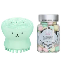 Cute Soft Silicon Octopus Facial Cleaning Brush Cleanser with 44pcs Amino Acid Cleansing Beans Face Skin Care Cleaner Supplies