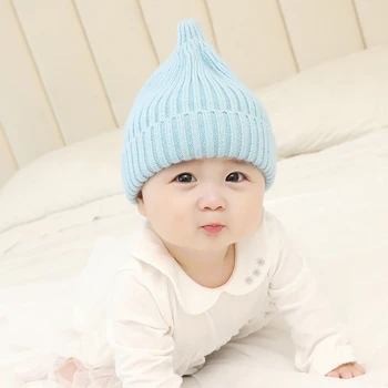 

High Quality Baby Caps Cute Autumn Winter Hats Newborn Warm Kids Solid Print Knitted Wool Hemming Caps 2019 Newest