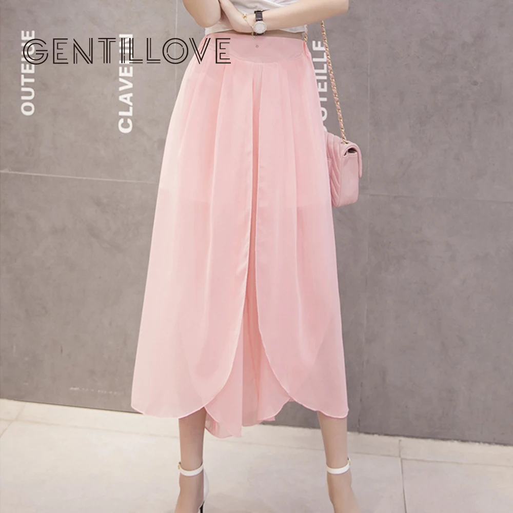 

Gentillove Chiffon Harem Pants Women 2019 Summer Boho Loose Ankle-Length Pants Casual Beach Split Flared Wide Leg Pants Capris