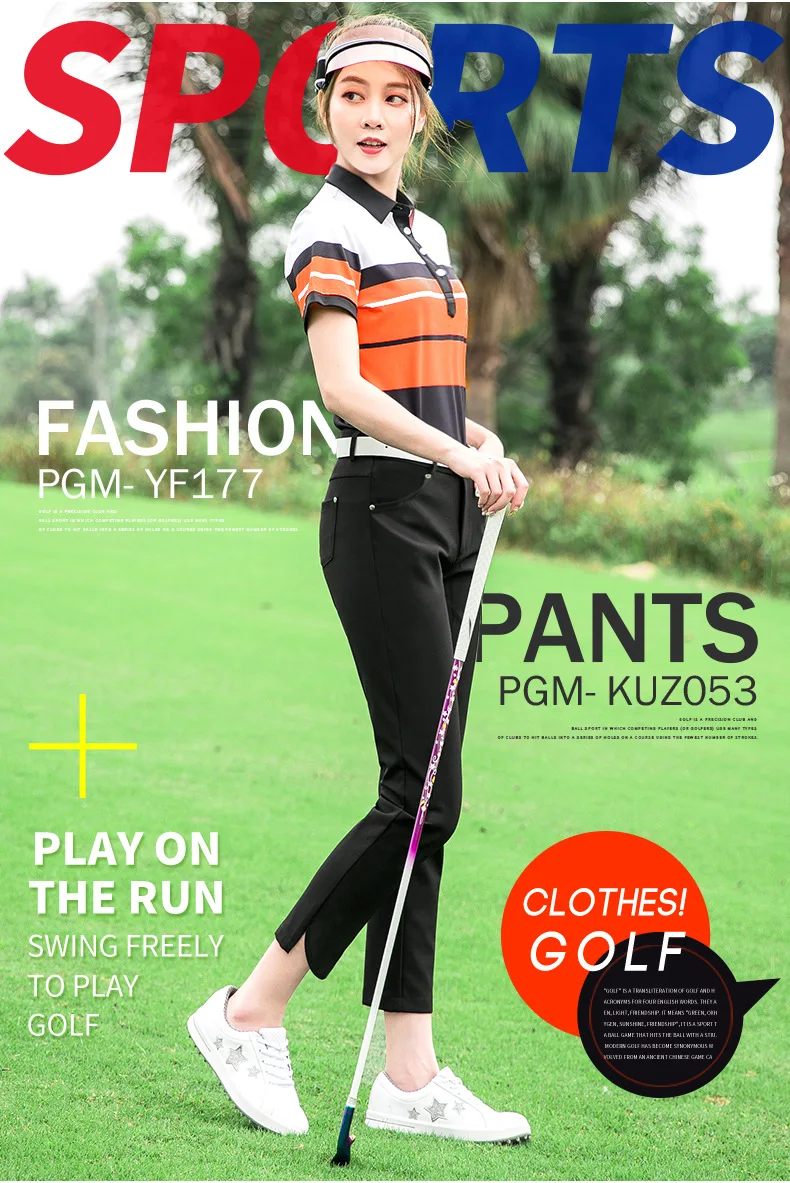 PGM Golf Apparel женский спортивный костюм Весна Лето короткий рукав женская одежда+ брюки полосатая молочная шелковая футболка