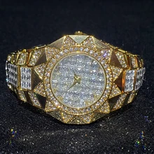 Hip Hop MISSFOX męskie zegarki Lab diament 18K złota Top luksusowa marka zegarki kwarcowe zegarek ze stali dla mężczyzn biżuteria tanie i dobre opinie 22cm Luxury ru QUARTZ 3Bar Składane bezpieczne zapięcie CN (pochodzenie) STAINLESS STEEL 10 5mm Hardlex Kwarcowe zegarki