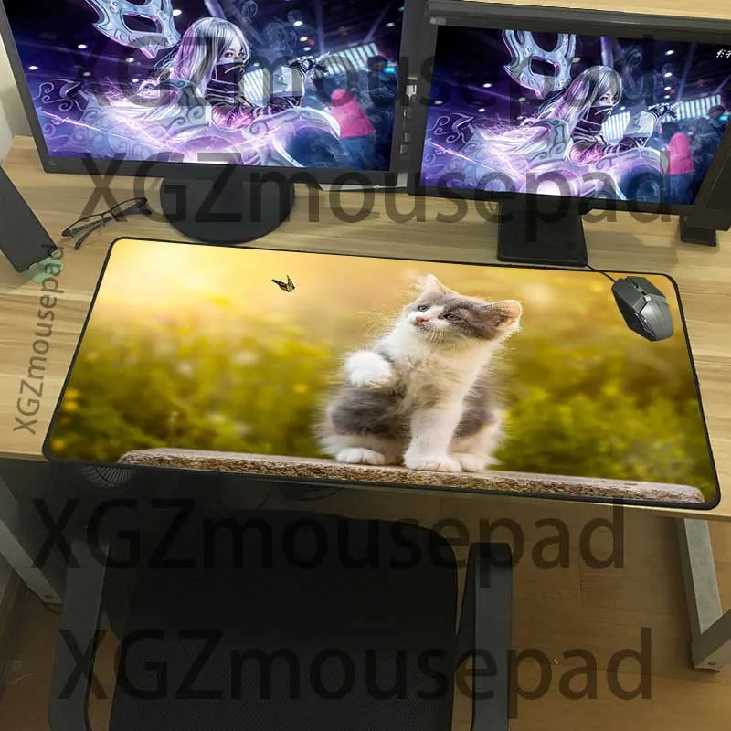  XGZ Animal Cat Butterfly Custom Large Mouse Pad Black Exquisite Lock Edge Computer Table Mat Rubber