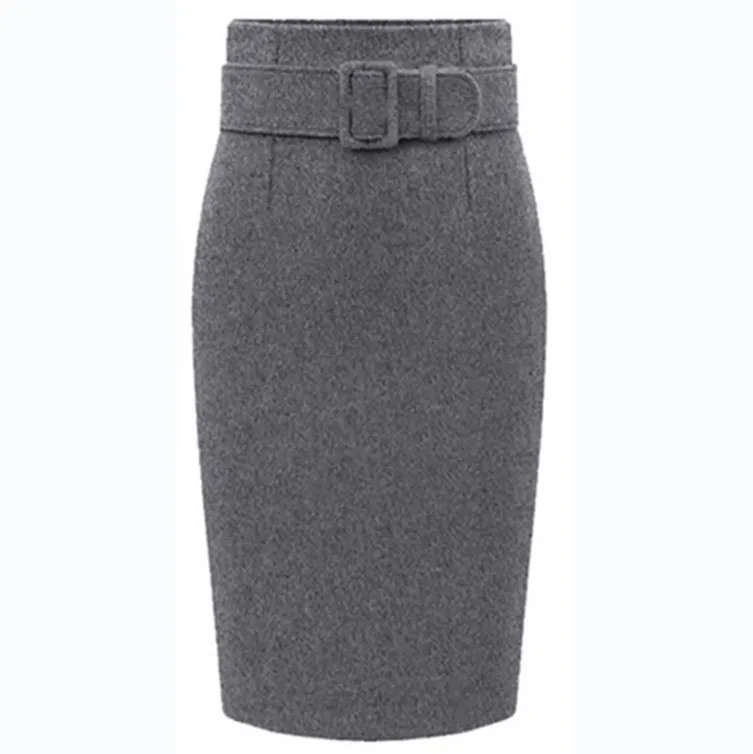 Dark Gray Новая мода осень зима Хлопок размера плюс высокая Талия Saias Femininas Повседневная юбка-карандаш миди женские юбки-80 - Цвет: Dark Gray