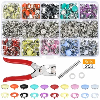 

200Sets 9.5mm 10 Colors Prong Ring Press Studs Snap Fasteners Dummy Clip Kit Pliers Buttons DIY Apparel Sewing Fabric Punch