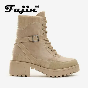 

Fujin Short Boots Women's 2020 New Autumn Winter Platform Mountaineering Lace Women's Boots High Heel Fashion Causal Ankle Boots