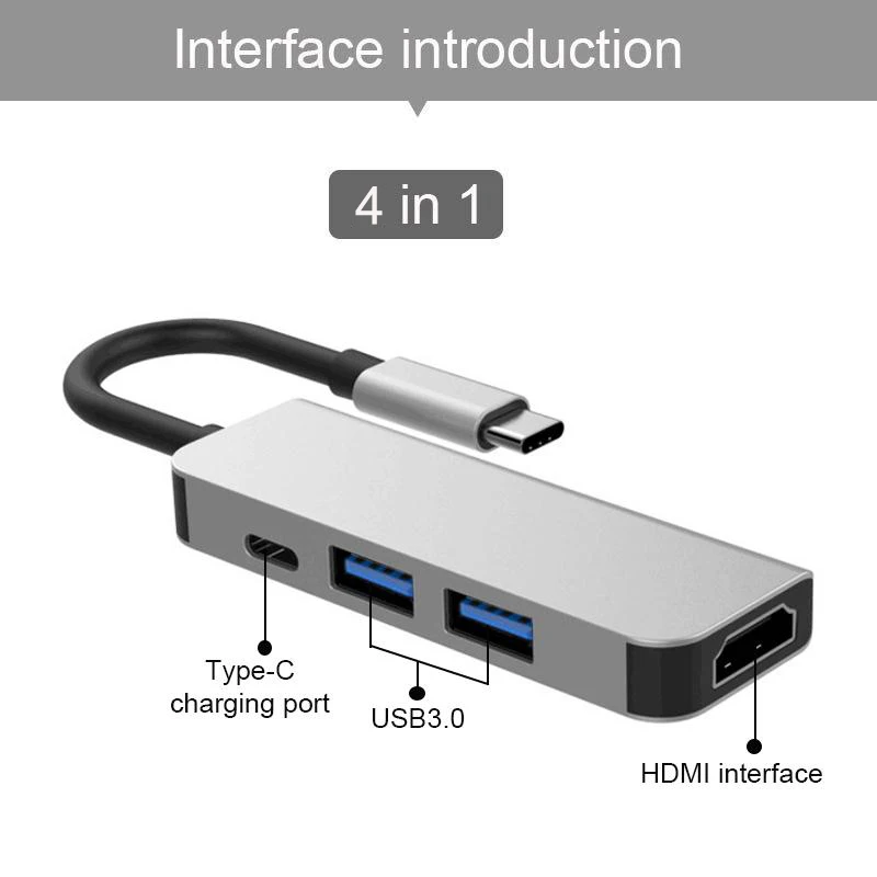 BKSCY Тип C концентратор к HDMI VGA 3,5 мм аудио RJ45 адаптер USB 3,0 Thunderbolt 3 для MacBook Pro samsung Galaxy S9 HDMI USB C концентратор - Цвет: 4 IN1 HUB
