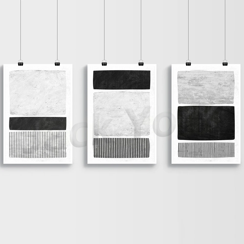 

Black & White Digital Woodblock Prints, Black and White Art Set, Living Room Minimalist Wall Art