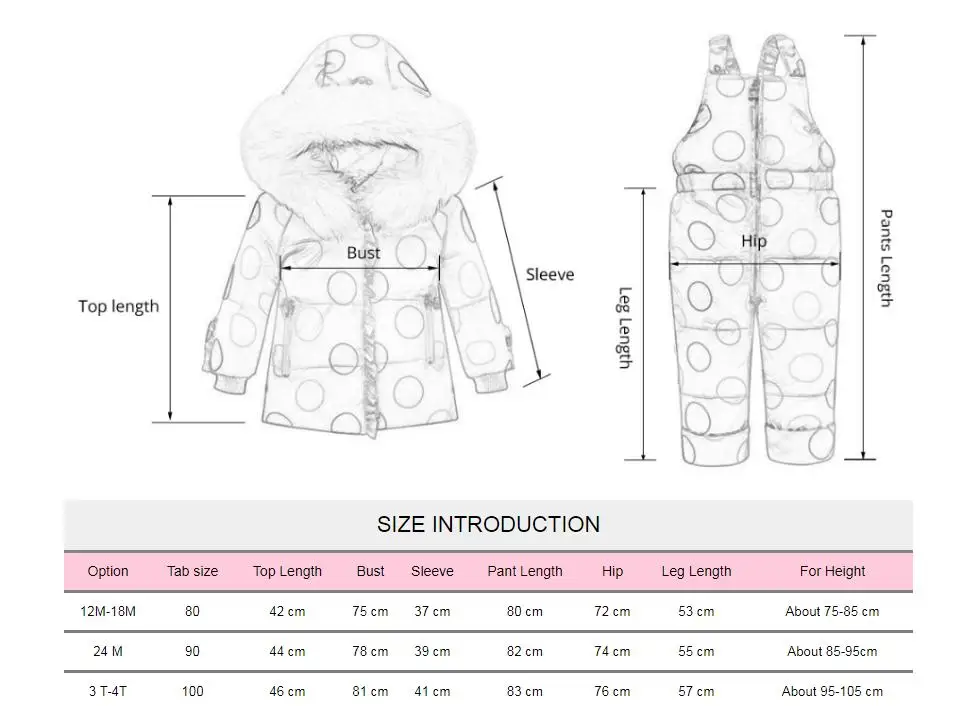 Зимний комплект с пуховиком для малышей, коллекция года, модный теплый зимний костюм на утином пуху для маленьких девочек, куртка с капюшоном+ комбинезон для малышей комплект из 2 предметов