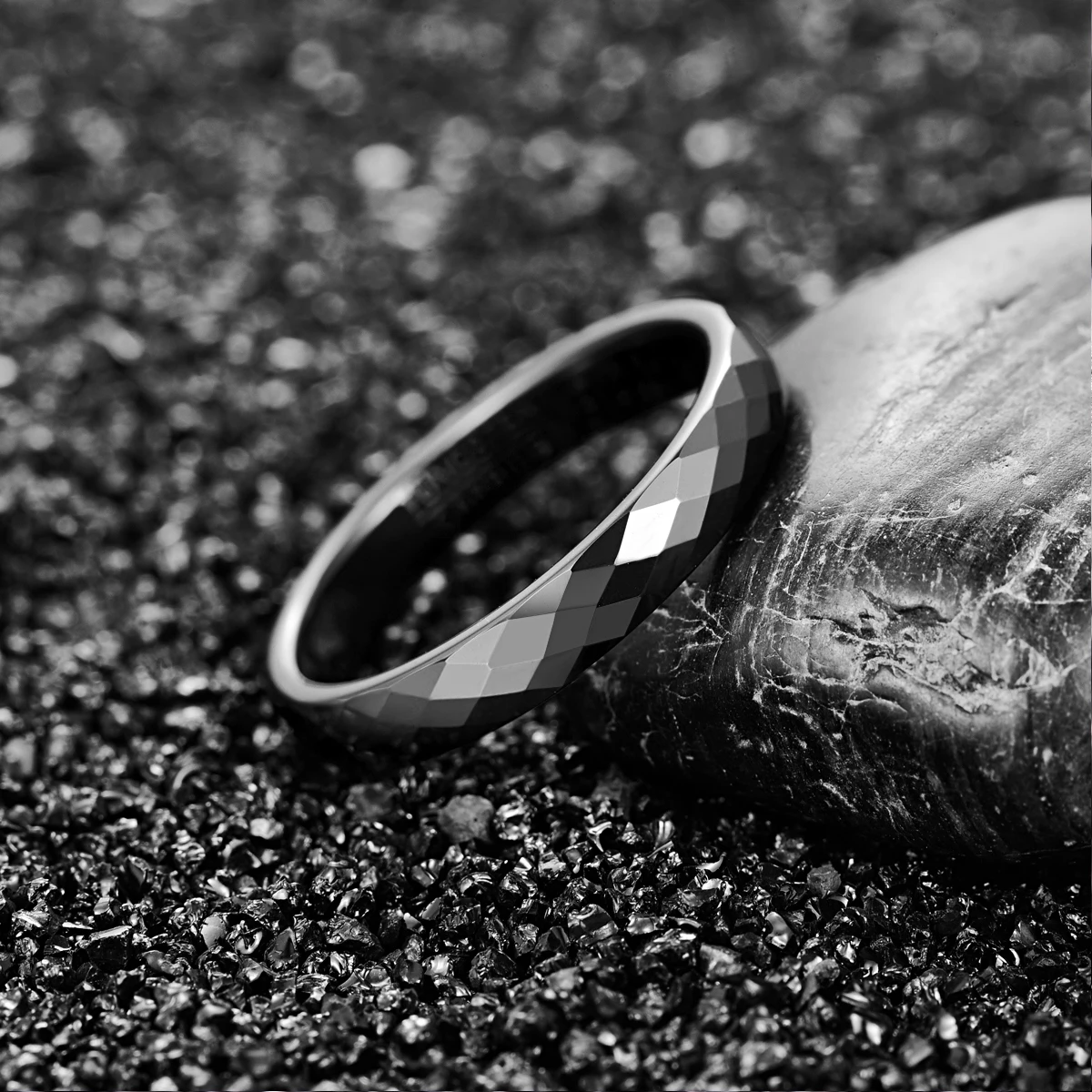 NUNCAD, 4 мм, вольфрамовое твердосплавное кольцо, черная полированная отделка, ромбовидная огранка, обручальное кольцо, комфортное кольцо из вольфрамовой стали
