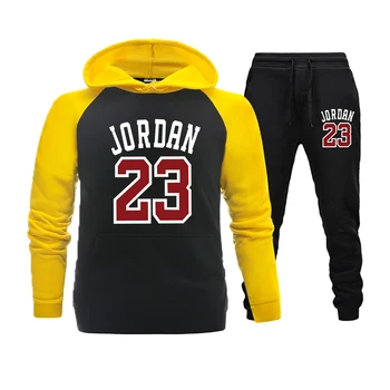 

New Fashion Sports Autumn Suit Male Hoodie Casual Sports Sweater Trousers Solid Color Stitching Creative Suit Full Print O-neck