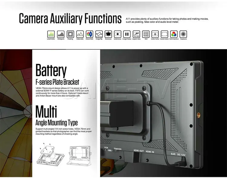 CAME-TV A11 Full HD разрешение 10," 4 K HDMI 3G-SDI монитор камеры