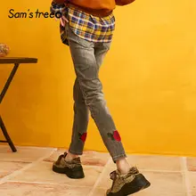 Samstree/женские джинсы с вышивкой в виде черной вымытой розы; Новинка года; Сезон Зима; модные Эластичные Обтягивающие офисные женские джинсовые брюки