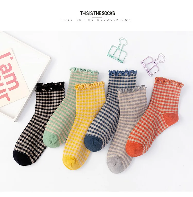 striped frilly socks woman kawaii calcetines women meias skarpetki damskie meia femme chaussettes cute chaussette sock cotton
