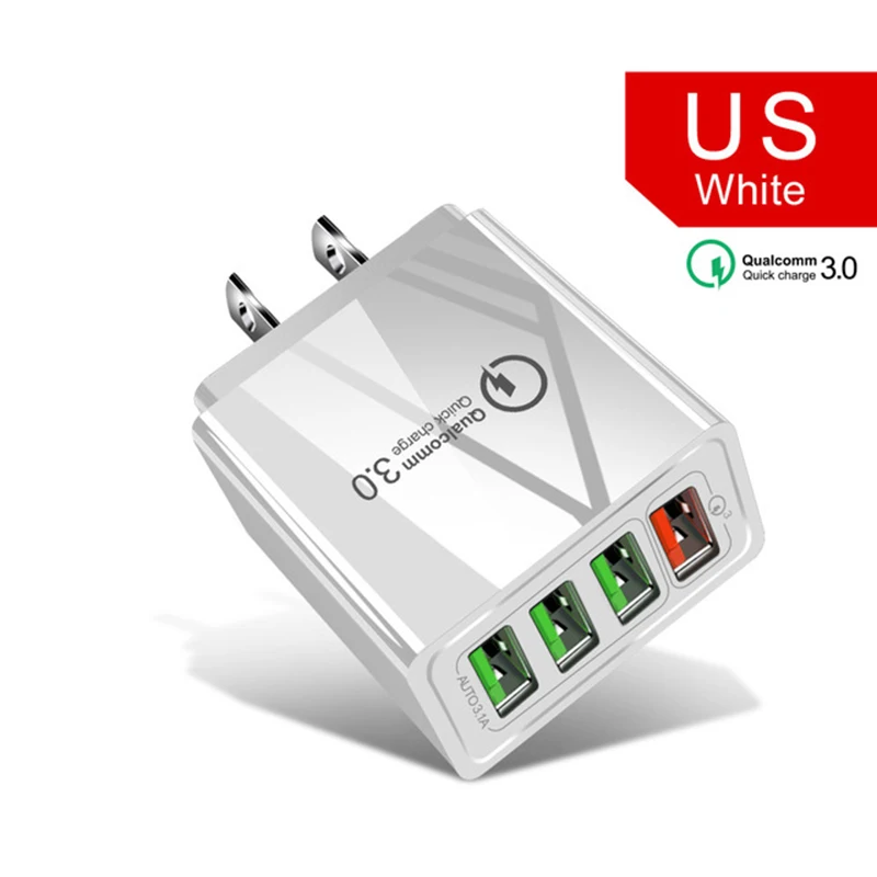 48 Вт Быстрая зарядка 4,0 3,0 4 порта USB зарядное устройство USB быстрое зарядное устройство QC4.0 QC3.0 для samsung Xiaomi iPhone настенный адаптер EU US UK вилка - Тип штекера: US 4 Plug-White