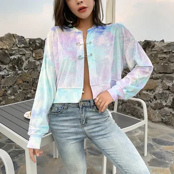 

Tie-dye Printed Long Sleeve Cardigan Coat Sexy Sew-pin Decor Cardigan Casual Thin Coat Jacket Street Ladies Loose Tops 2020 New