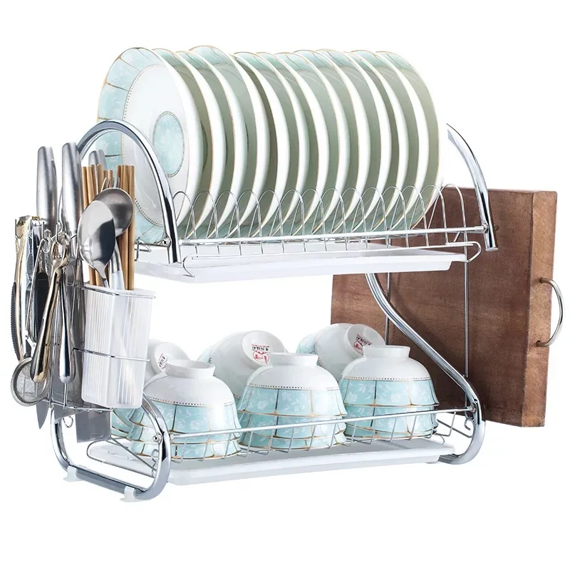 

Multi Use 304 Stainless Steel Kitchen Organizer Tableware Shelf Knife Drying Dish Racks Storage Holder