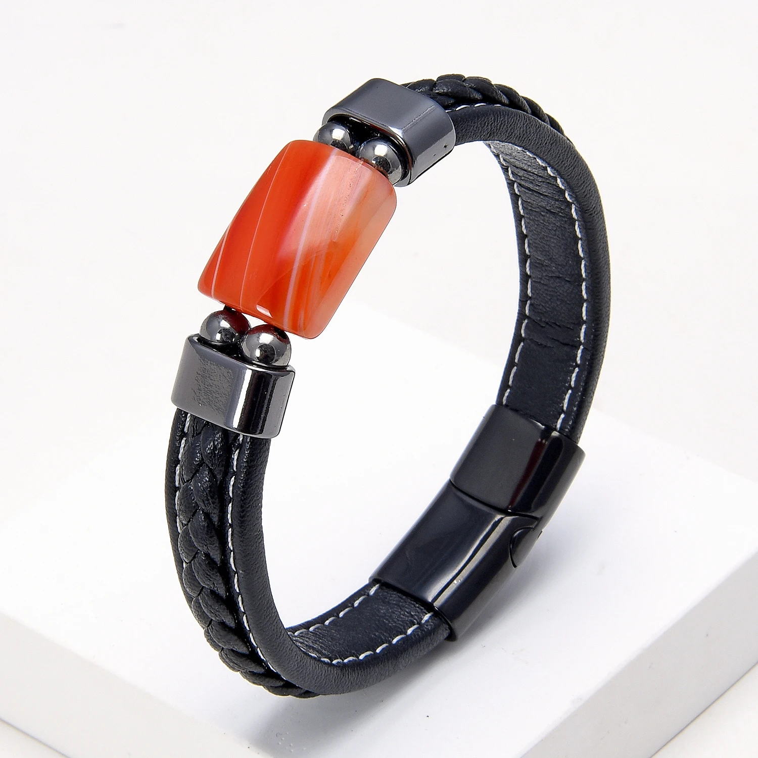 Natural Square Tiger Eye Stone Men Bracelets Charm Stainless Steel Magnetic Buckle Classic Women Bracelet Fashion Jewelry