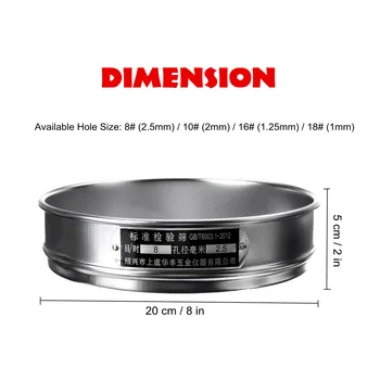 

New Stainless Steel Aperture Lab Standard Sifters Shakers Soil Sieve Analysis Test Sieve Garden Riddle Sieve Mesh 20cm 1-2.5mm