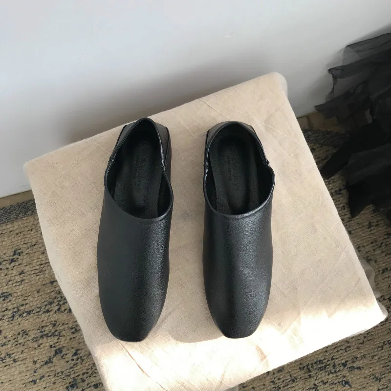 Boussac/женские лоферы в стиле ретро на квадратном каблуке; однотонные элегантные женские сабо без застежки; женская обувь на плоской подошве; SWA0355 - Цвет: black