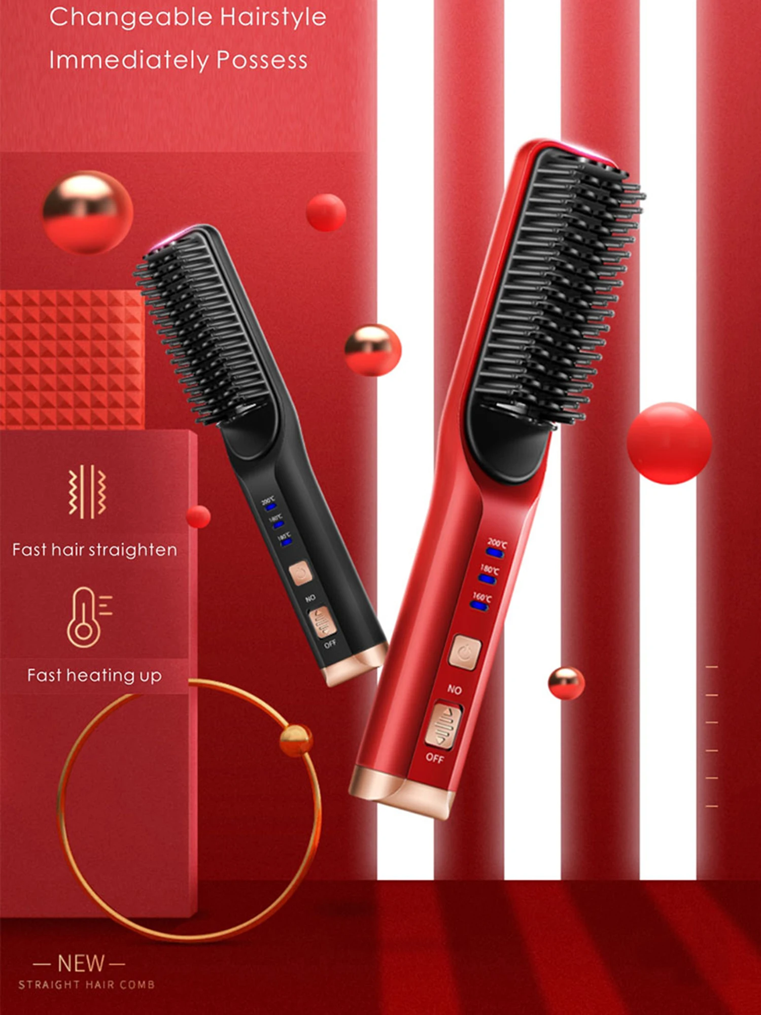 Description Picture 2 of itemCordless Beard Straightener Hair Comb Brush USB Rechargeable Wireless Anti Static Quick Heated Hair Straightening Styling Tools