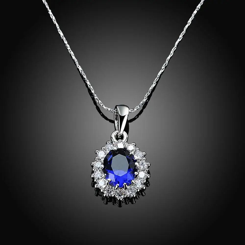 Pendant Necklace Silver Necklace Silver Pendant Silver Necklace Charms Elegant Oval Princess Diana William Sapphire Pendant Necklace for Women 925 Sterling Silver Charms