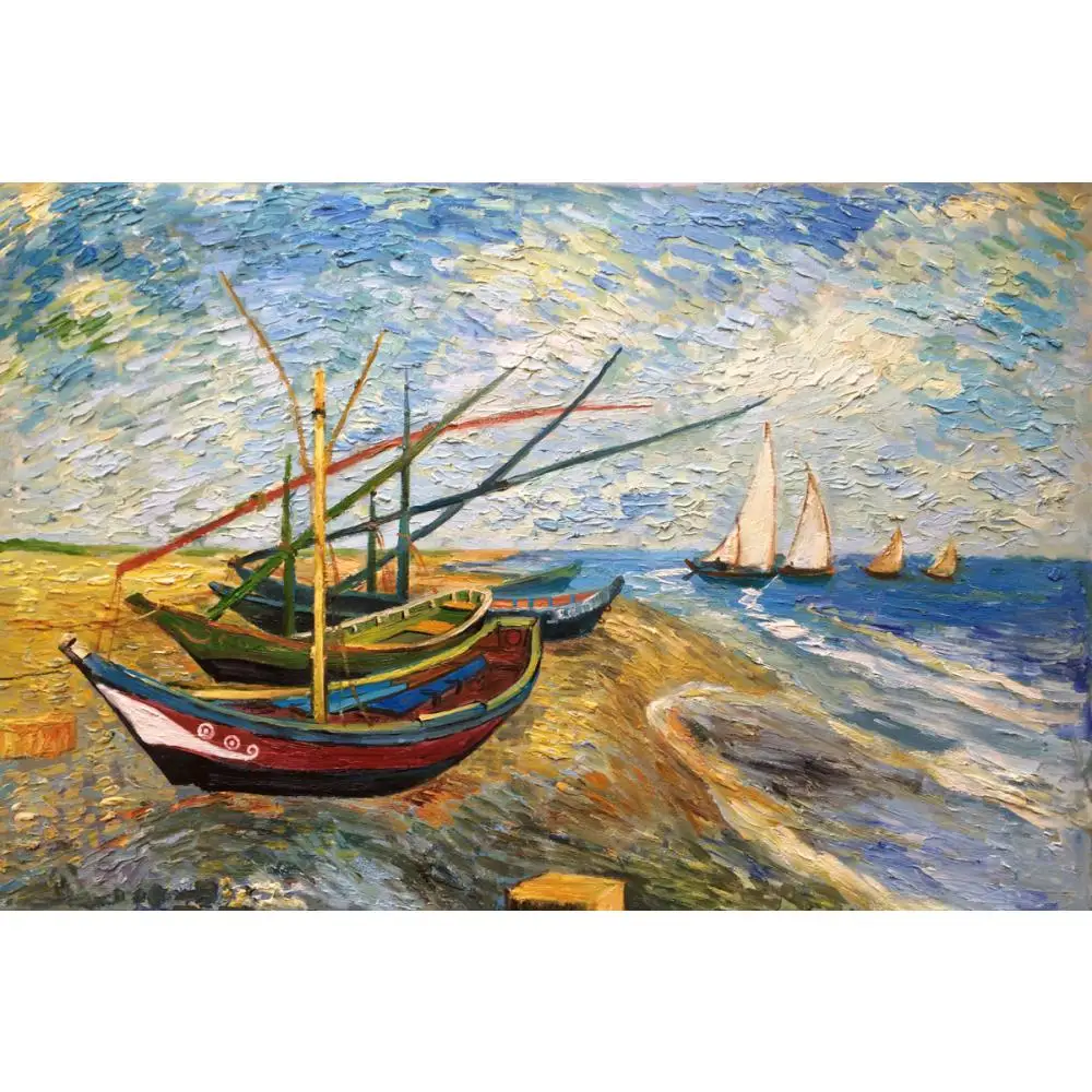 

Canvas Art Vincent Van Gogh Seascape Painting Fishing Boats at Saintes Maries Handmade Modern Artwork High Quality Home Decor