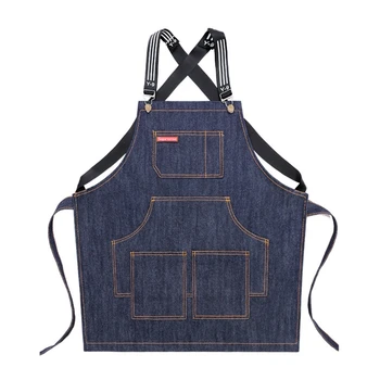 

Chef Apron Cotton Canvas Cross Back Adjustable Apron with Pockets for Women and R9UF