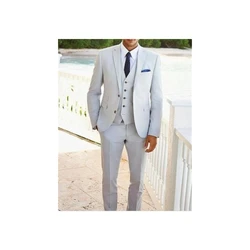 2022 Latest Notch Lapel Design Men's Light Grey Suits Custom Made Two Buttons Fashion Casual Wear Blazer 3 Pieces Slim Fit