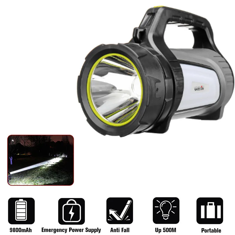 

100W Super Bright USB LED Flashlight Searching Torches 2 Side Night Light Lamp Hand Camping Lantern 9800mAh Rechargeable Battery