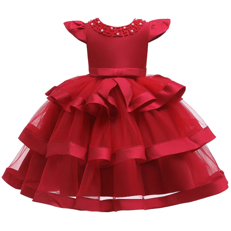 Новое нарядное платье с бусинами розового и красного цветов для маленьких девочек, детский день рождения, мероприятие, вечеринка, одежда, одежда для детей 1-8 лет