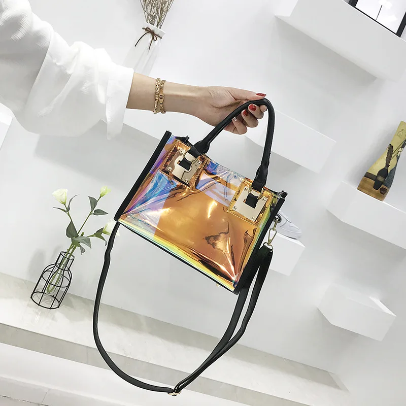 

INS Super Fire New Arrival Bag 2020 New Style Shoulder WOMEN'S Bag Laser Hand Shoulder Transparent Jelly Different Size Bags