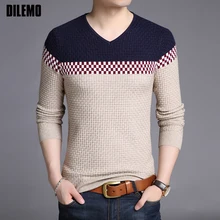 Новинка, модный брендовый свитер, Мужской пуловер, Приталенный джемпер, вязанный шерстяной свитер с v-образным вырезом, осенняя повседневная мужская одежда в Корейском стиле
