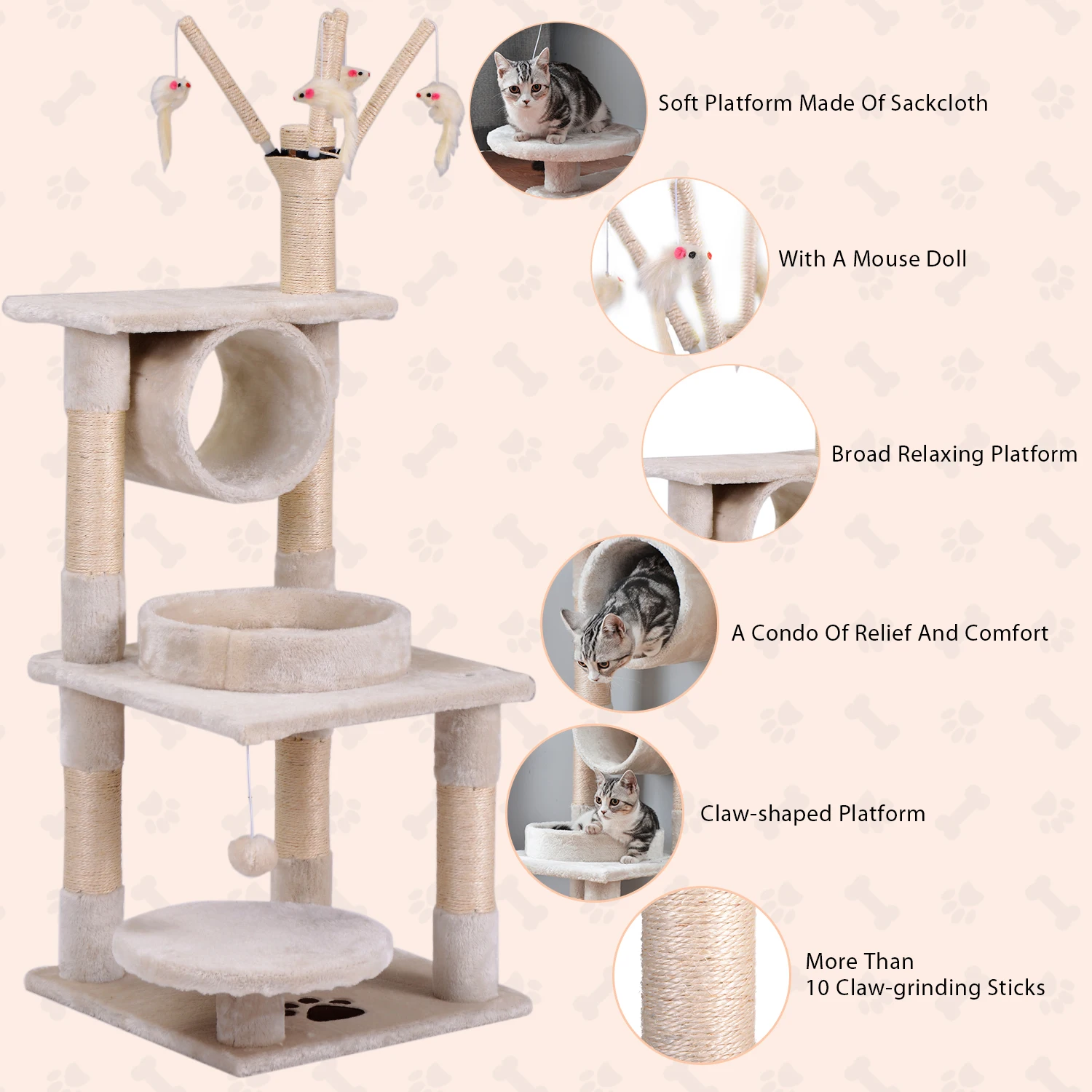 Small Cat Kitten Tree 124cm Cat Tree Play Tower House Cat Scratcher Activity Centres Scratching Post Cat Furniture for Kittens
